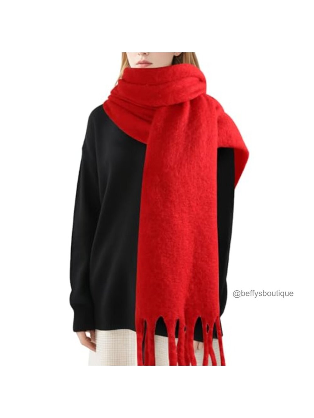 Womens Warm Chunky Oversized Winter Scarf with Fringe